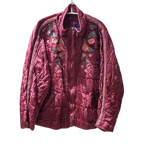 Free People Anna Sui  Dolman Jacket  M/L Burg Floral Embroidere Bomber